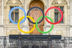 Olympic Rings in Front of Hôtel de Ville, Paris France